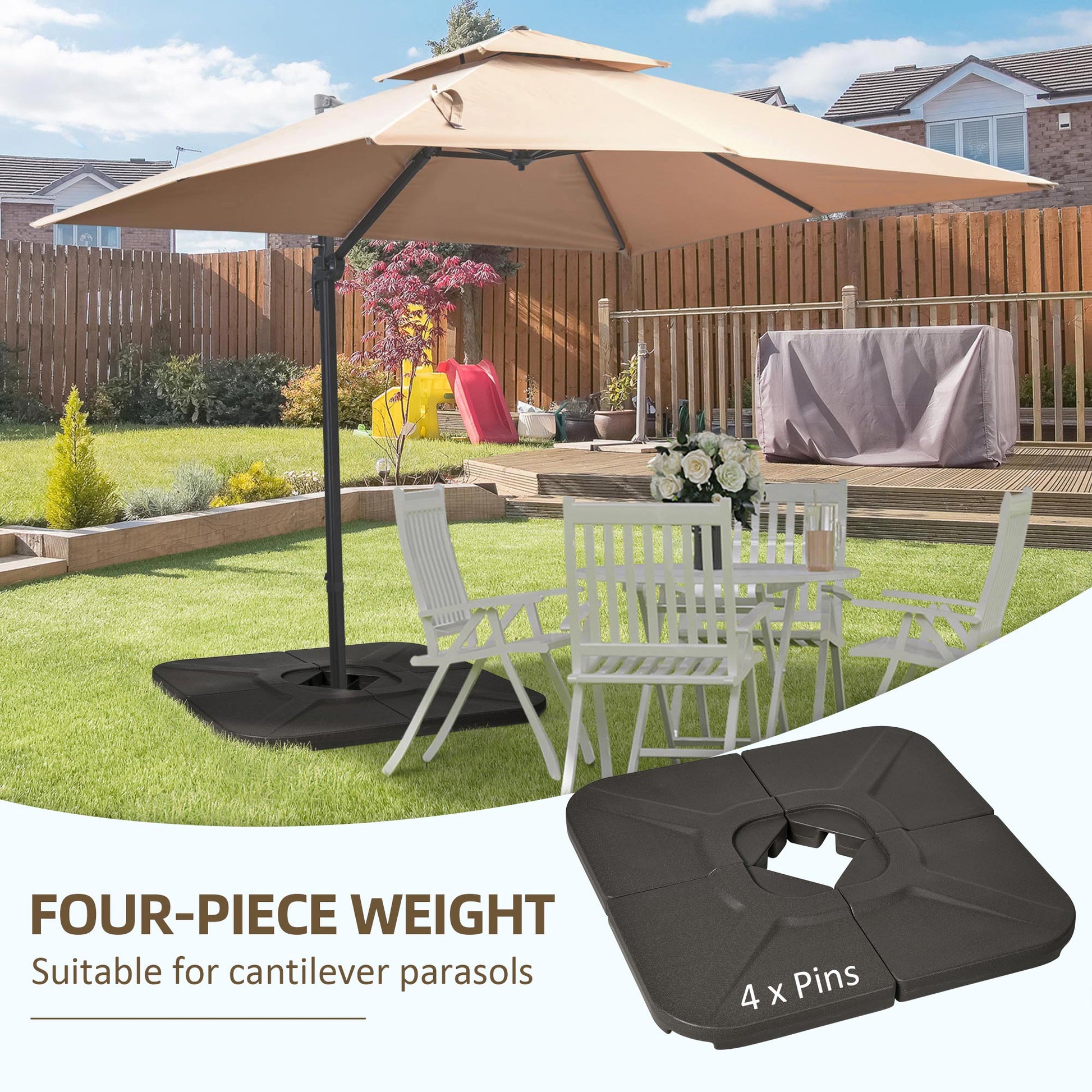 cantilever patio umbrella with weights Outsunny 4 Piece 175Lb Cantilever Patio Umbrella Base Weights For Offs