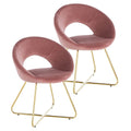 Modern Accent Velvet Chairs Set Of 2 Dining Chairs Single Sofa Comfy Upholstered Arm Chair Living Room Furniture Mid Century Leisure Lounge Chairs With Golden Metal Frame Legs Pink Velvet