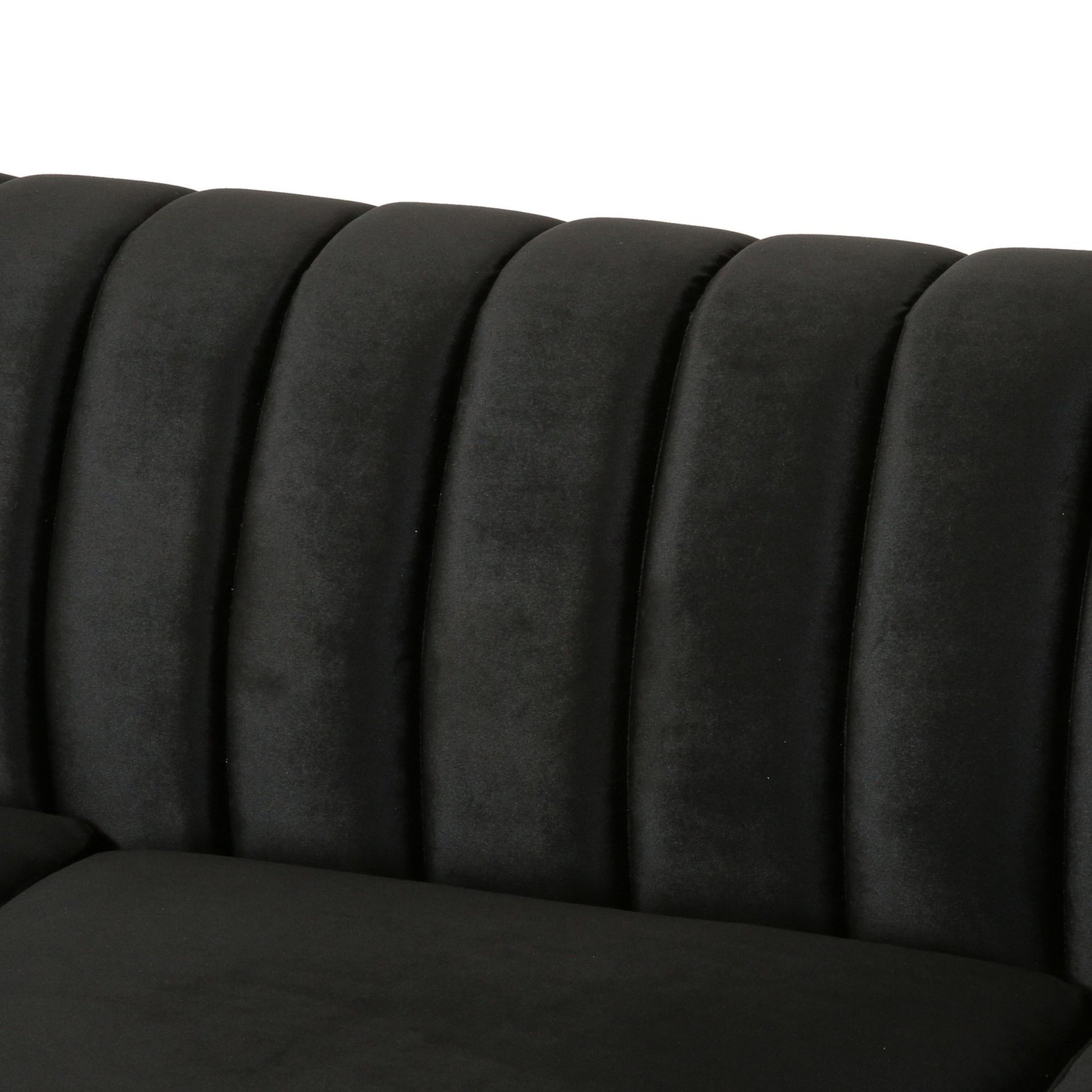84 Inch Black 3 Seater Velvet Sofa Button Tufted With Trim, Curved Backrest, And Rolled Arms, Stylish And Elegant Couch For Modern Living Rooms, Durable Upholstery, Luxury Design Black Velvet Wood Primary Living Space Medium Firm Loose Back Medium Duty
