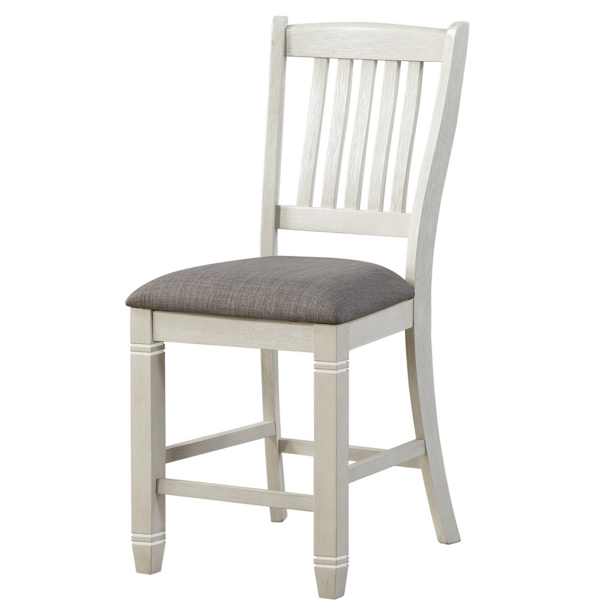 Wooden Counter Height Chair With Slatted Back, Set Of 2, Antique White White Solid Wood