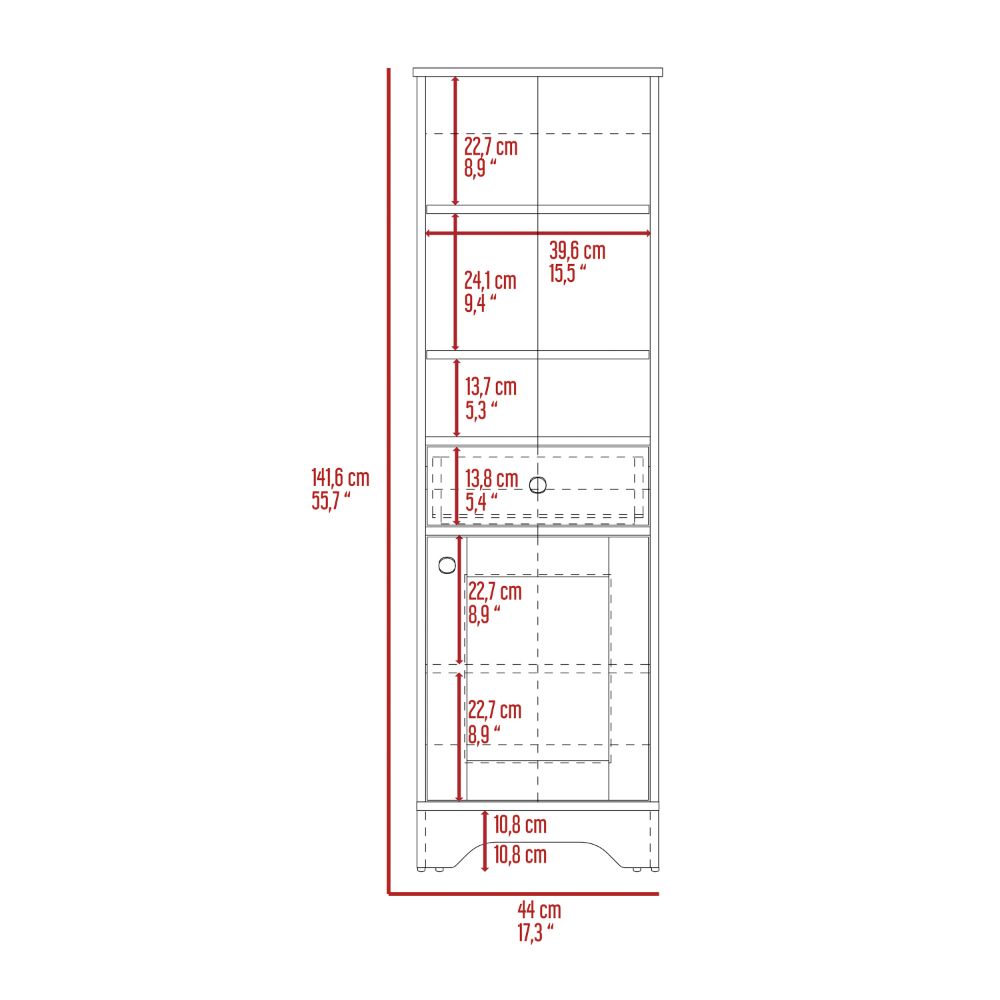 St. Clair Linen Cabinet, Two Interior Shelves, Two Open Shelves, Single Door Grey 1 4 Bathroom Freestanding Modern Particle Board Engineered Wood