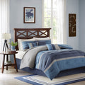 7 Piece Microsuede Comforter Set Navy Cal King California King Navy Polyester