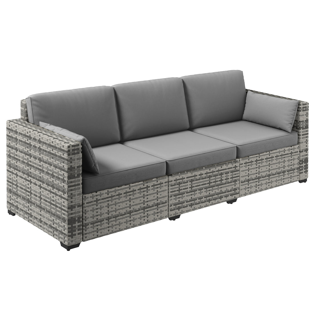 Outsunny Wicker Patio Couch, Pe Rattan 3 Seat Sofa, Outdoor Furniture With Deep Seating, Cushions, Steel Frame, Gray Gray Steel