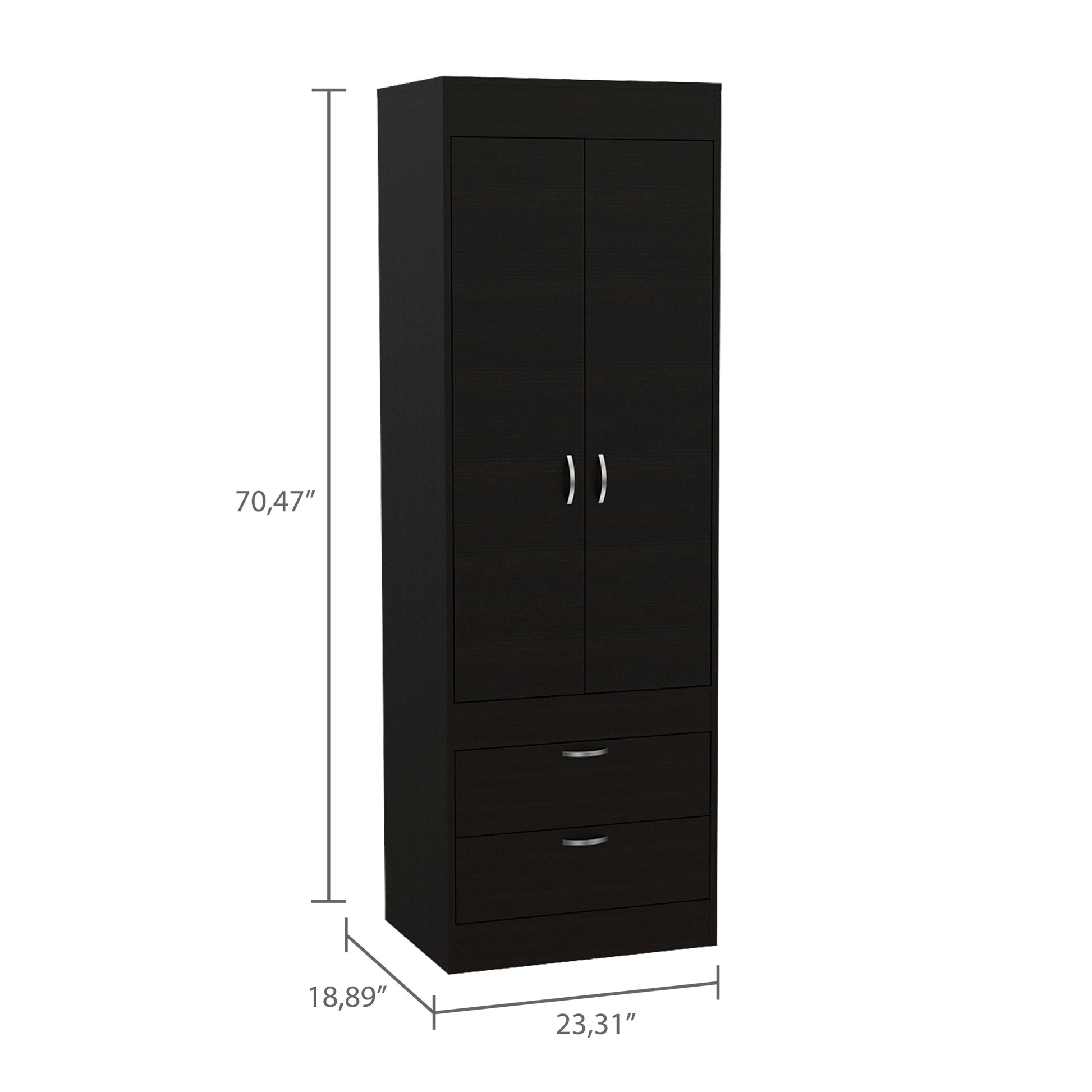 Lisboa Armoire, Rod, Double Door, Two Drawers, Metal Handles Black Particle Board Engineered Wood