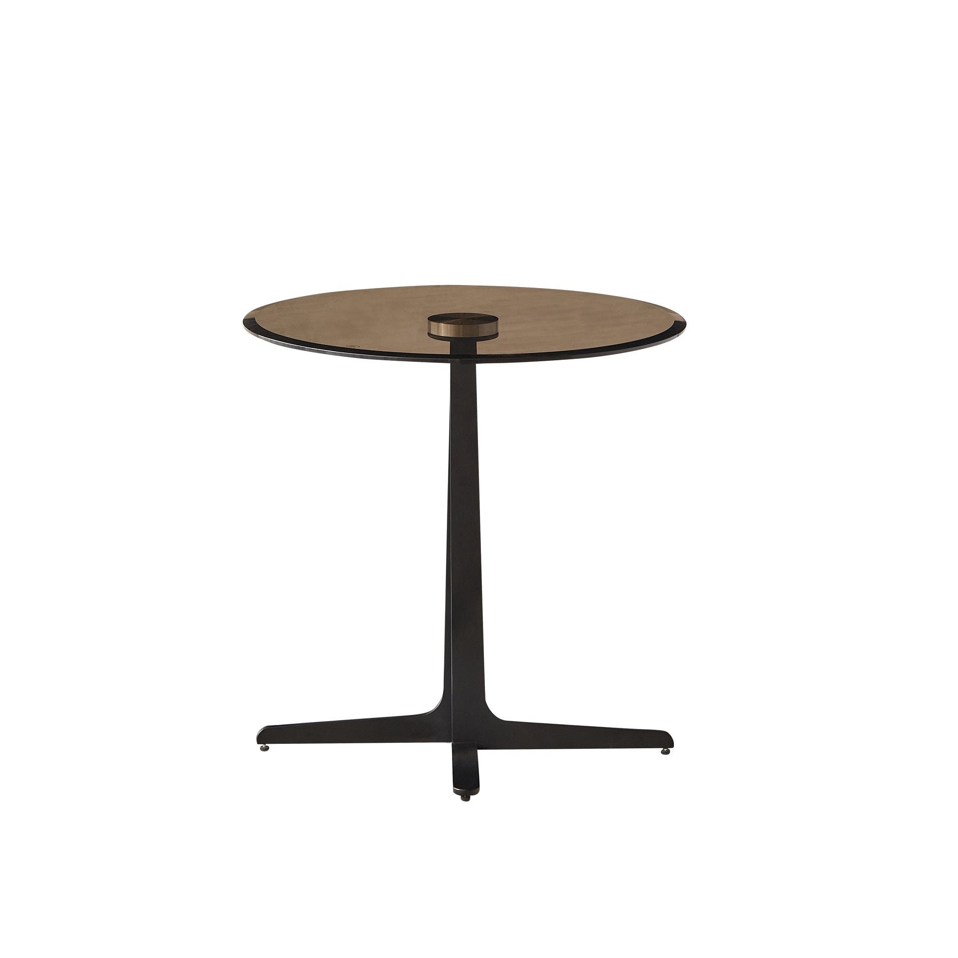 End Table Glass Top Side End Drink Table Tall Modern Round Accent Metal Nightstand Furniture For Living Room, Dorm, Home Office, And Bedroom 19.69" Round Brown Blass Matte Black Black Brown Primary Living Space Classic,European Round Ceramic Mdf