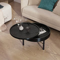 Modern Round Wood Rotating Tray Coffee Table With Storage & Metal Legs In Black Black Metal,Rubber Wood