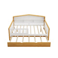 Full Size House Shape Daybed With Trundle And Bookcase Headboard Wooden Bed For Girls Boys Teens, No Box Spring Needed, Walnut And White Box Spring Not Required Full White Walnut Wood Bedroom Cute Pine Bed Frame Wood