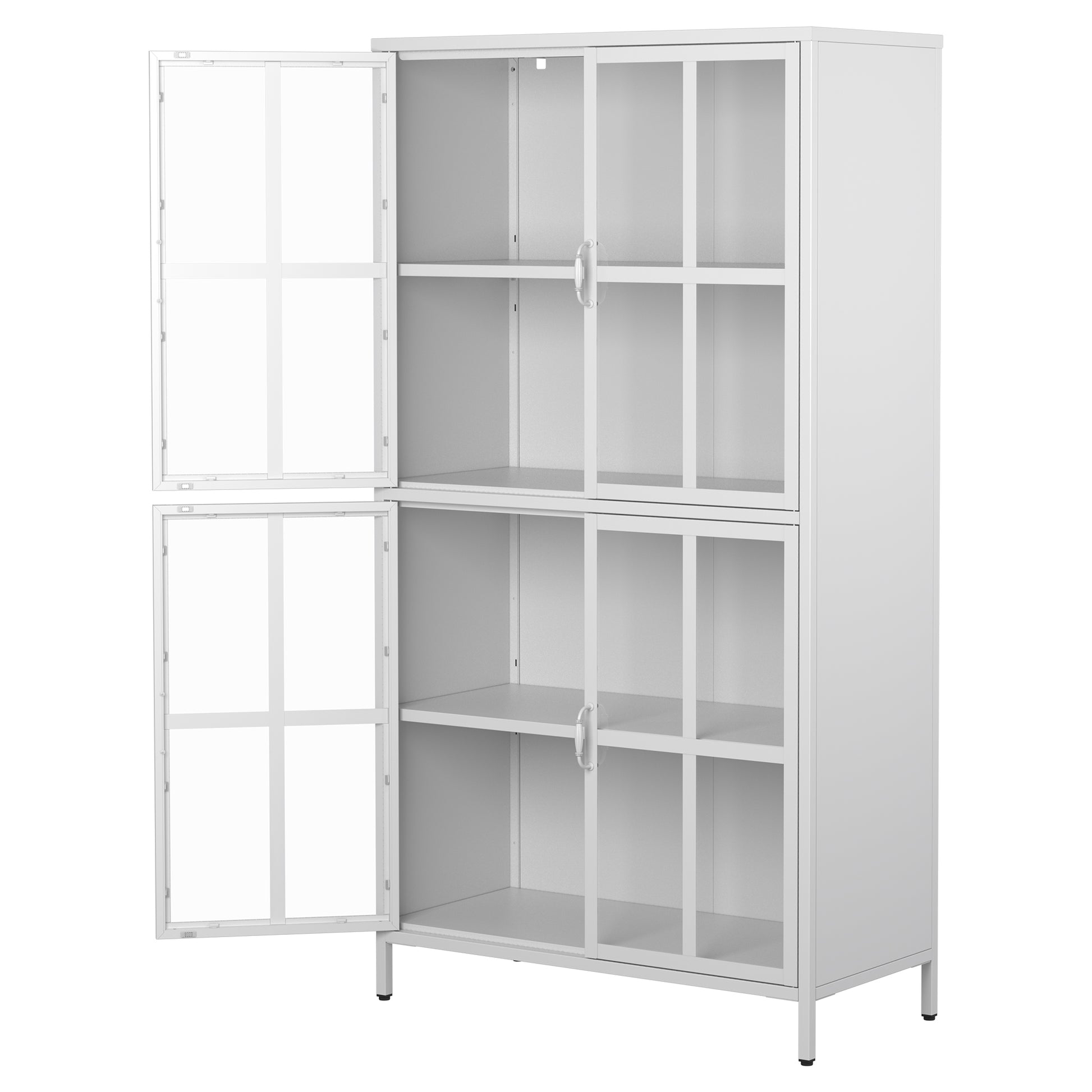 Premium Metal Storage Cabinet With Tempered Glass Doors,Sideboards & Buffets, Adjustable Shelves, Anti Tipping Device, Magnetic Silent Closure, And Adjustable Feet For Home And Office Use White Primary Living Space Modern Metal Metal