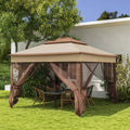 Outsunny 11' X 11' Pop Up Canopy, Outdoor Patio Gazebo Shelter With Removable Zipper Netting, Instant Event Tent W 114 Square Feet Of Shade And Carry Bag For Backyard, Garden, Khaki Khaki Metal