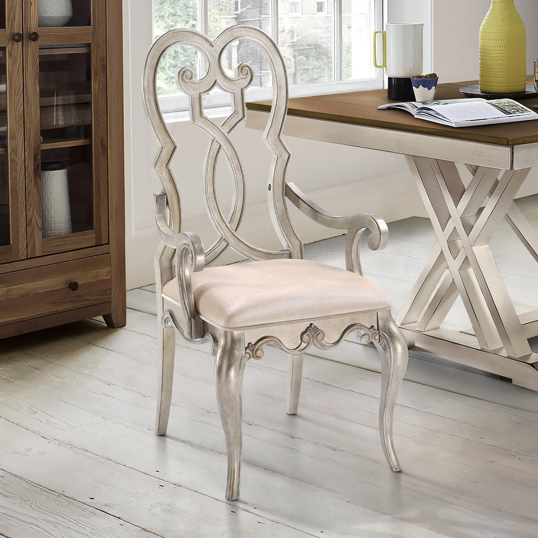 Madigan Ivory And Antique Champagne Arm Chairs