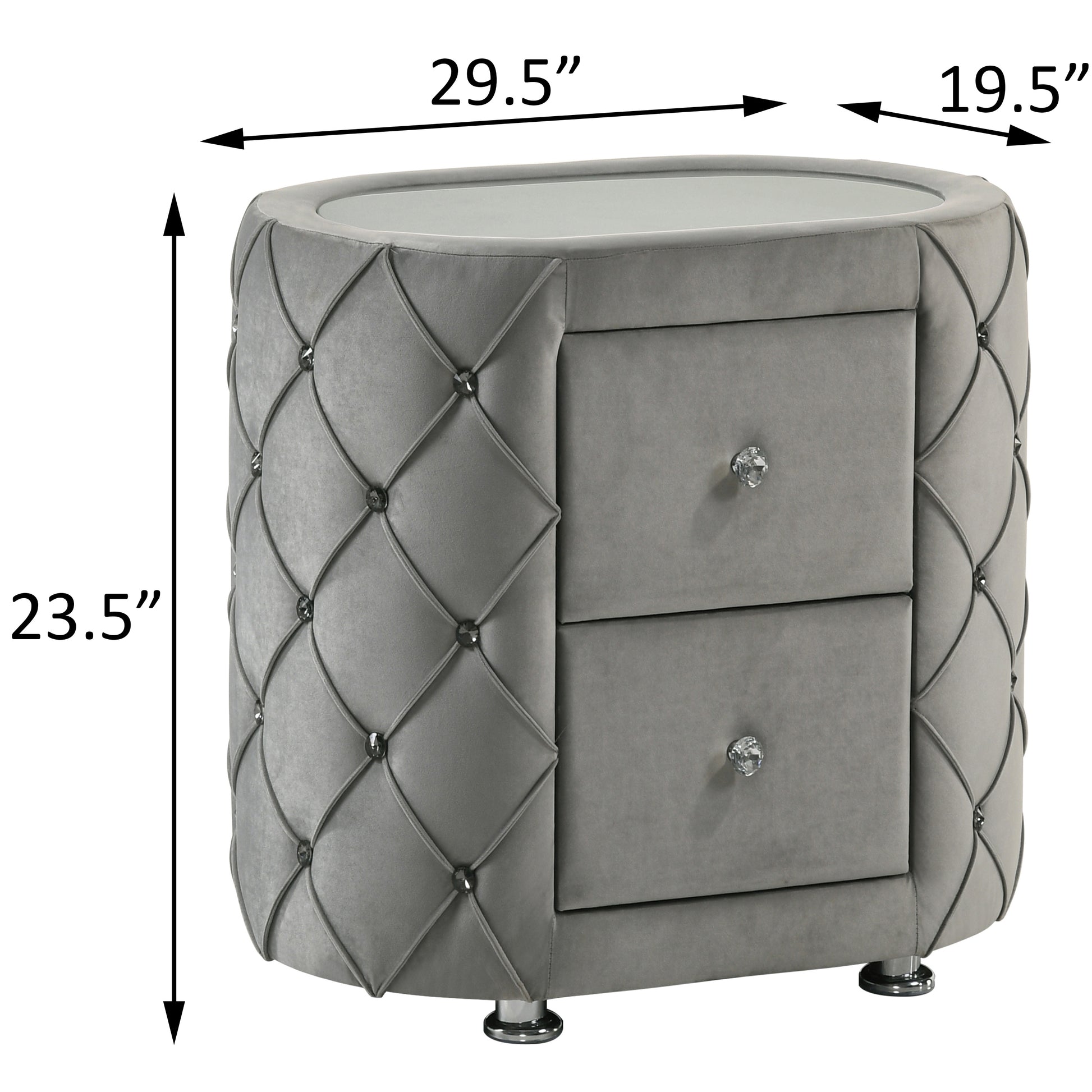 Grey Upholstered 2 Drawer Nightstand Grey 2 Drawers Bedroom Bedside Cabinet Modern Drawers Velvet