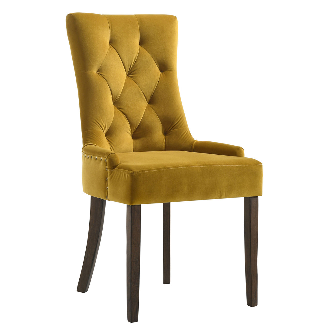 Yellow And Espresso Tufted Back Side Chairs Set Of 2 Yellow Dining Room Rubberwood Set Of 2 Wood Fabric