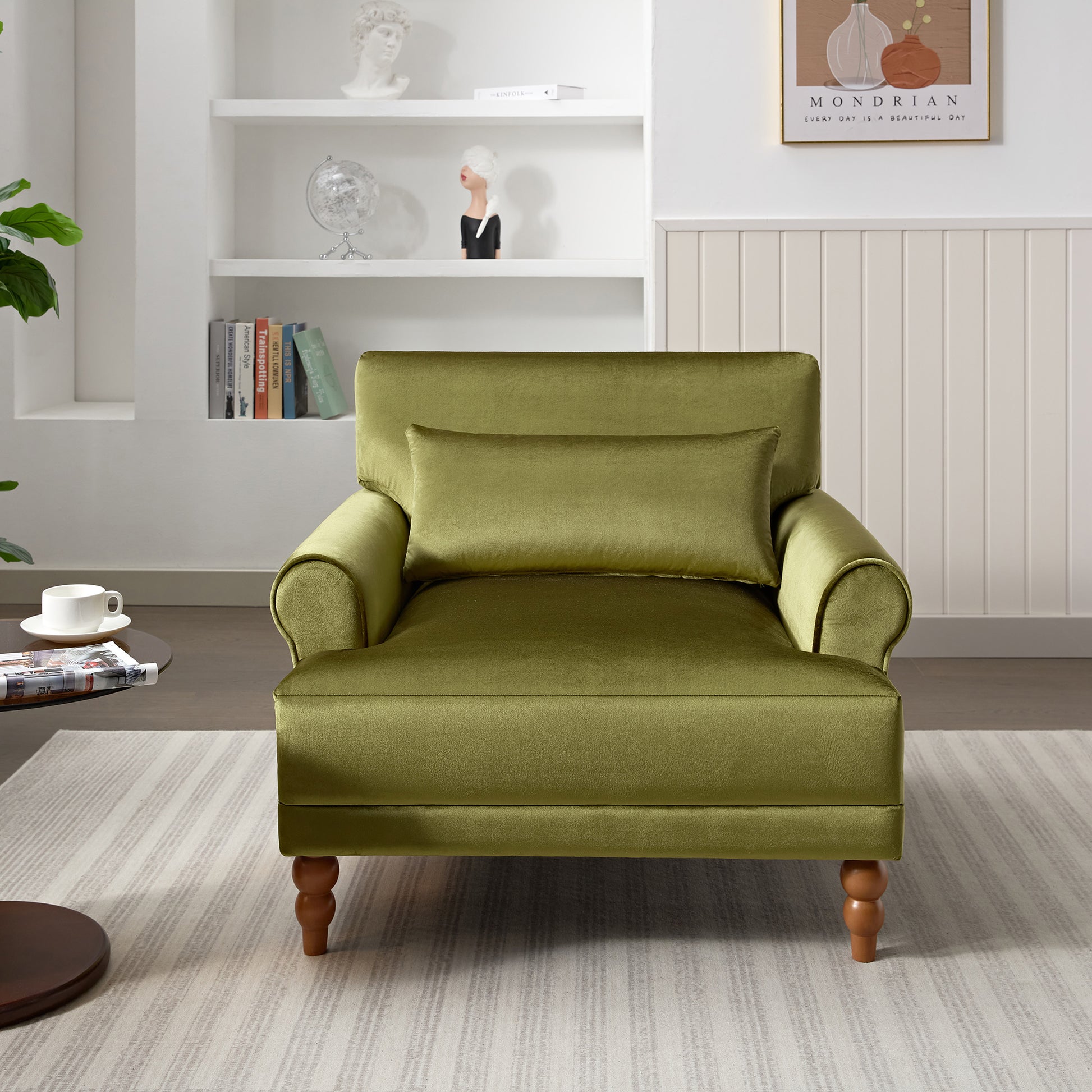 Mirod Elegant Circular Armrests, Ergonomic Lumbar Support, Vintage Roman Column Legs, Luxurious Large Size, Enhances Living Room Aesthetics, For Living Room,Bedroom And Study Green Velvet