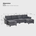 U Shaped Sectional Couch Convertible Sectional Couch With Double Chaise 6 Seat Sectional Sofa For Living Room Grey Fabric 6 Seat