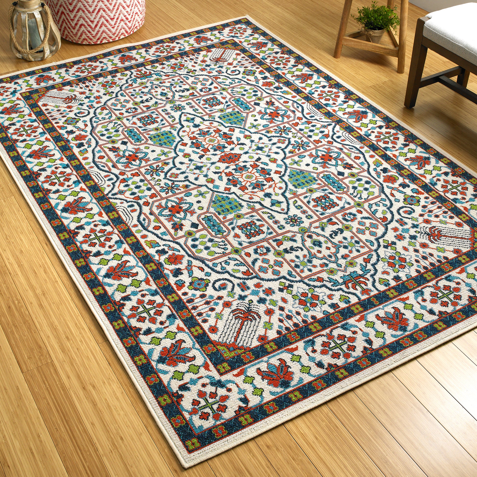 Casual, Traditional, Oriental, Global Inspired, Textured Loop Pile 5' X 7'6" Rectangle Area Rug Multi Polypropylene