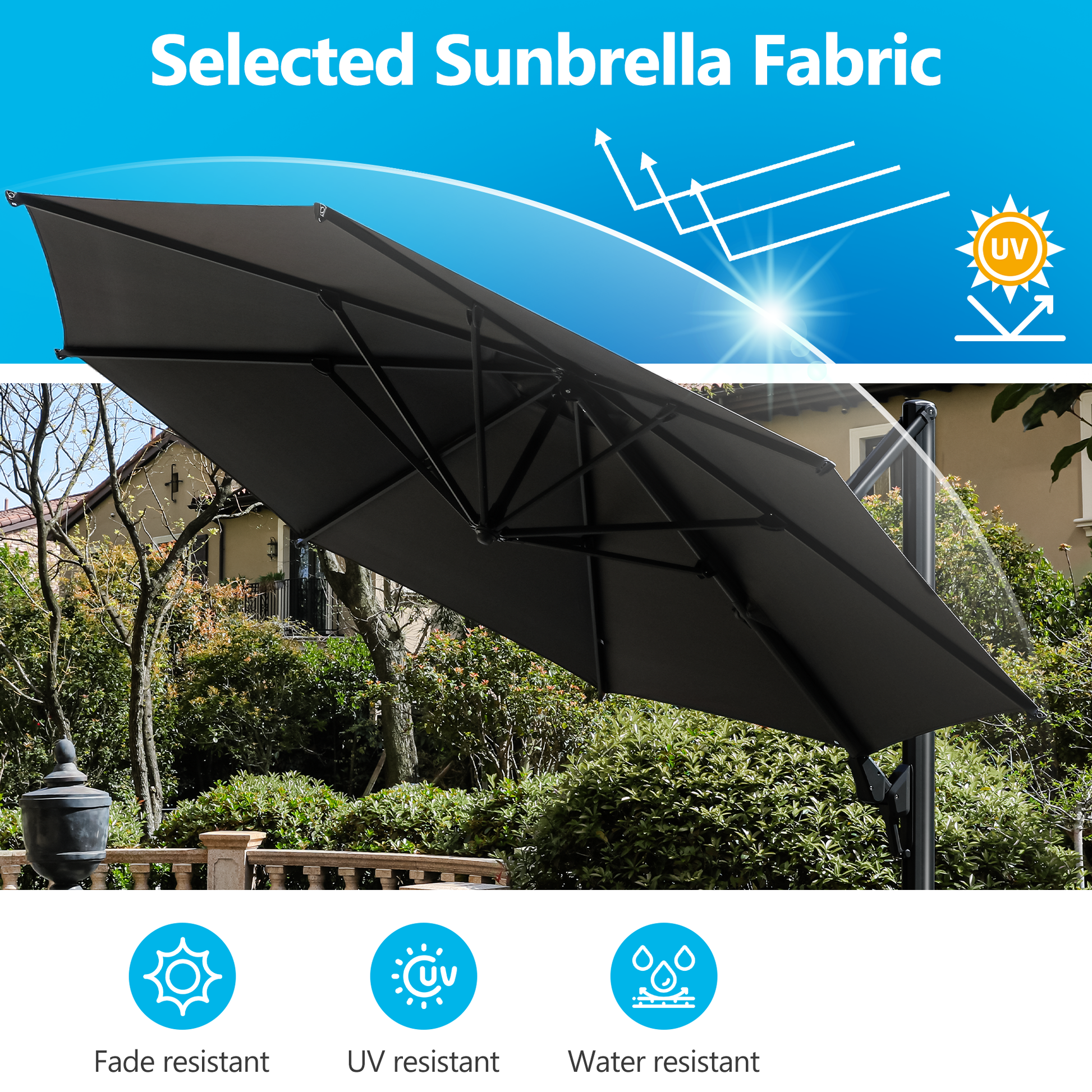 11 Ft Cantilever Patio Umbrella, Round Outdoor Offset Umbrella With 36 11 Ft Cantilever Patio Umbrella, Round Outdoor Offset Umbrella With 36