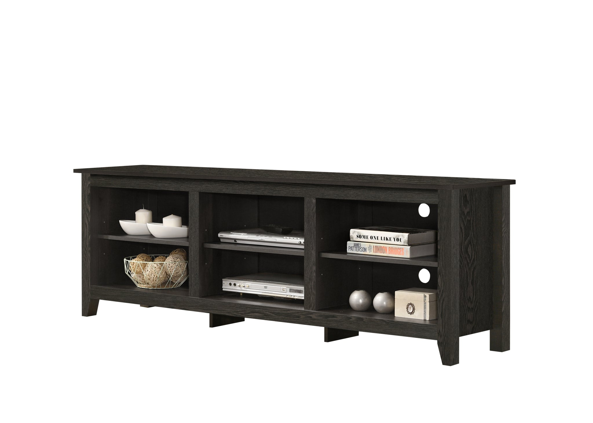 Benito Dark Gray 70"W Tv Stand With Open Shelves And Cable Management Dark Gray 60 69 Inches Particle Board