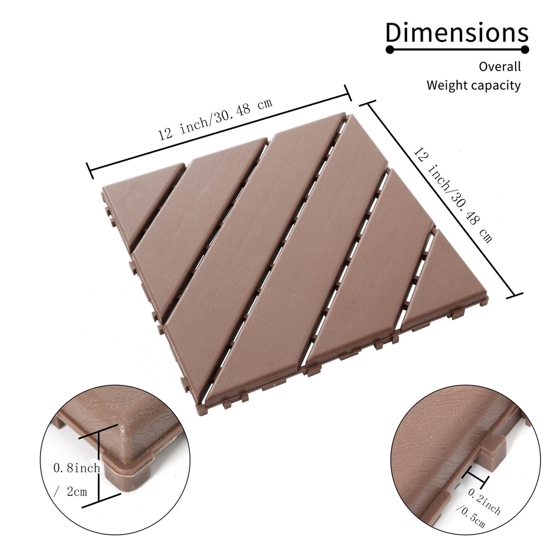 44 Pack Plastic Interlocking Deck Tiles Brown Brown Plastic