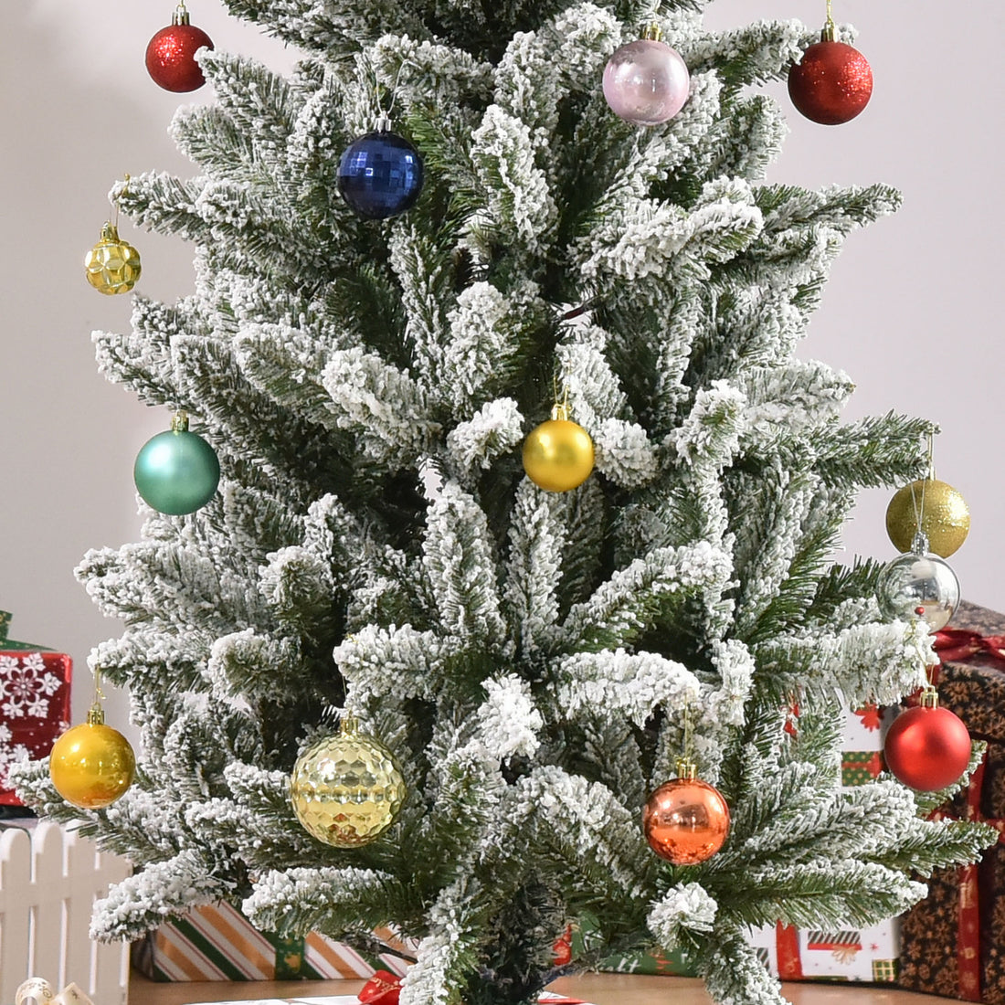 Homcom 6Ft Unlit Snow Flocked Slim Pine Artificial Christmas Tree With Realistic Branches And 394 Tips Green Plastic