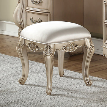 Ivory And Golden Ivory Vanity Stool With Cabriole Legs Ivory Gold Bedroom Rectangular Beige Wood Fabric