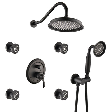 Matte Black Shower System With Handheld And 4 Body Sprays Matte Black Brass