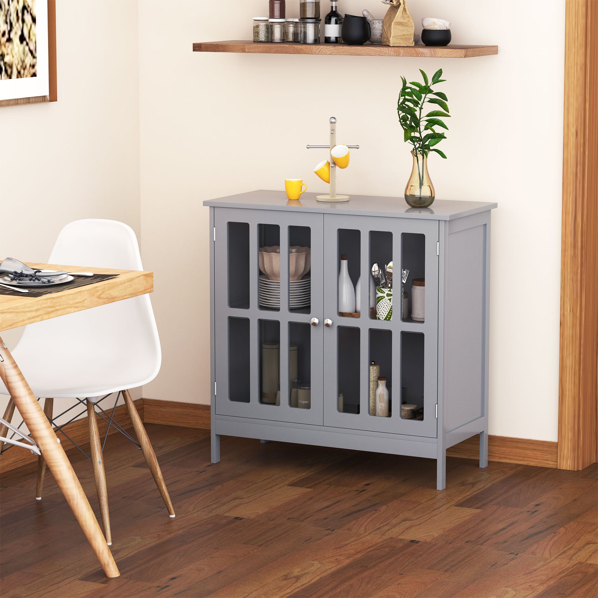 Kleankin Sideboard Buffet, Storage Cabinet With 2 Doors, Credenza For Multifunction In Kitchen, Console, Living Room, Gray Grey Mdf