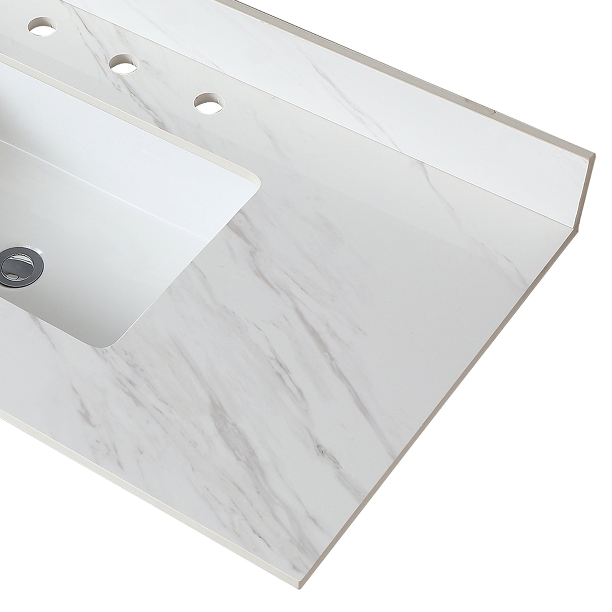 43 Inch Marble Vanity Top, White Vanity Top With Pre Drilled Faucet Holes, Bathroom Vanity Top With Undermount Rectangular Middle Sink And 4" Height Backsplash, Bianco Carrara Venato White Bathroom Sintered Stone