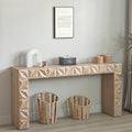 Modern Geometric Wooden Console Table Natural Wood Finish With Handcrafted 3D Design Antique Natural,Natural,Natural & Light Brown,Natural Wood,Natural Wood Wash Nature Distressed Finish Primary Living Space Powder Coated Rectangular Wood