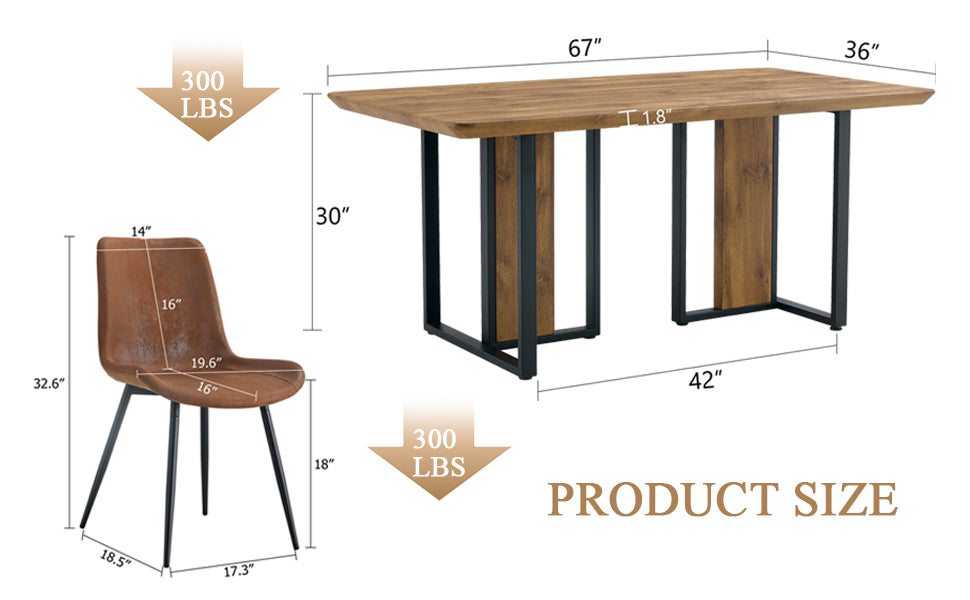 Table And Chair Set.67"X36" Wood Textured Mdf Dining Table Set With 6 Brown Suede Chairs.Mdf Sticker,Wood Colored Texture Sticker,Brown Armless Dining Chair,Suitable For Kitchen,Dining Room,Etc.