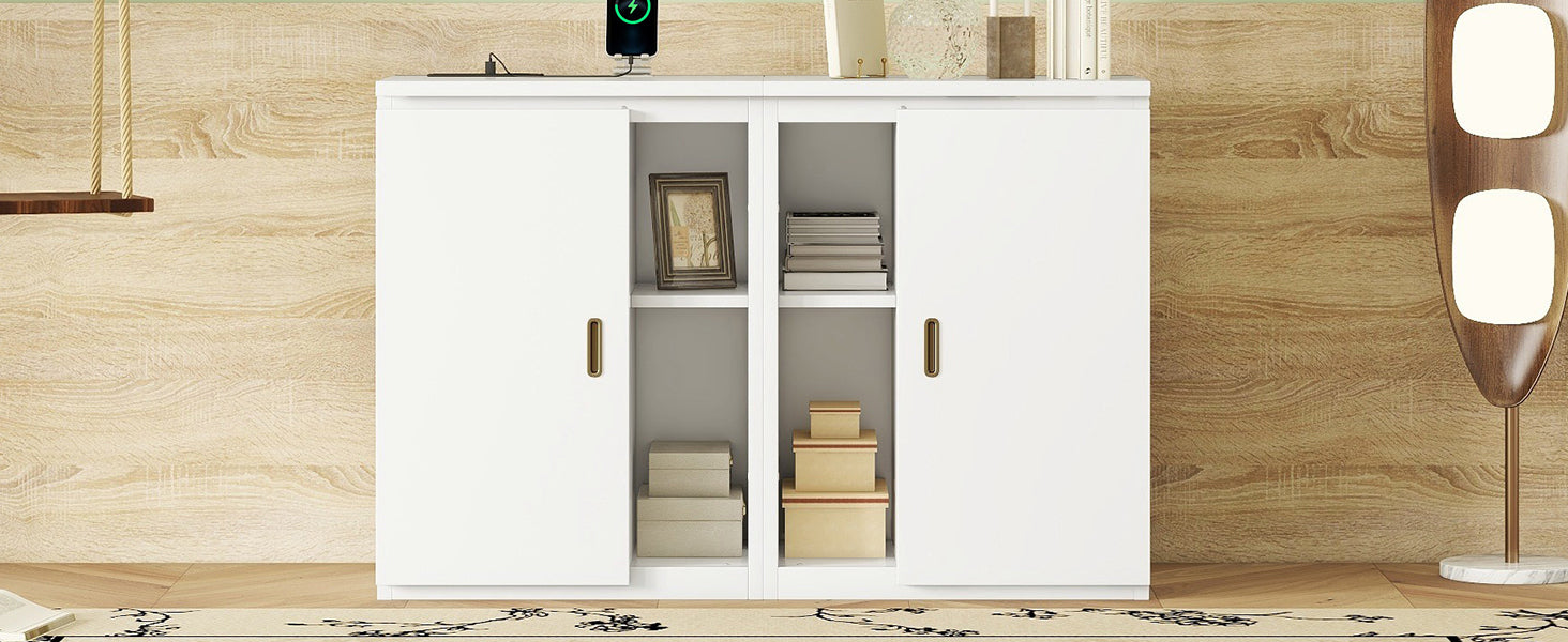 Full Size Murphy Bed With Shelves, Cabinets And Usb Ports,White White Mdf Lvl