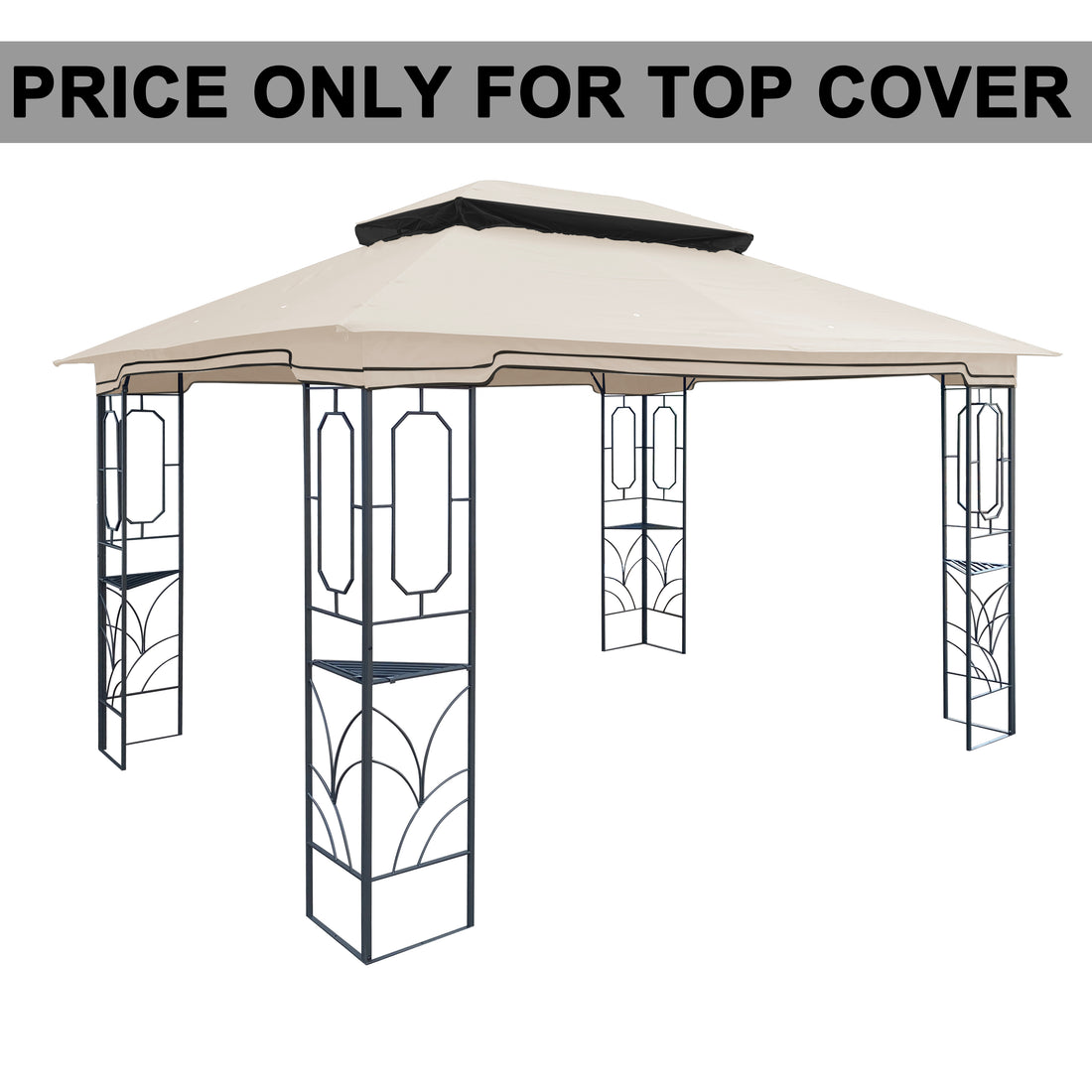 13X10 Ft Patio Double Roof Gazebo Replacement Canopy Top Fabric,Beige Beige Polyester