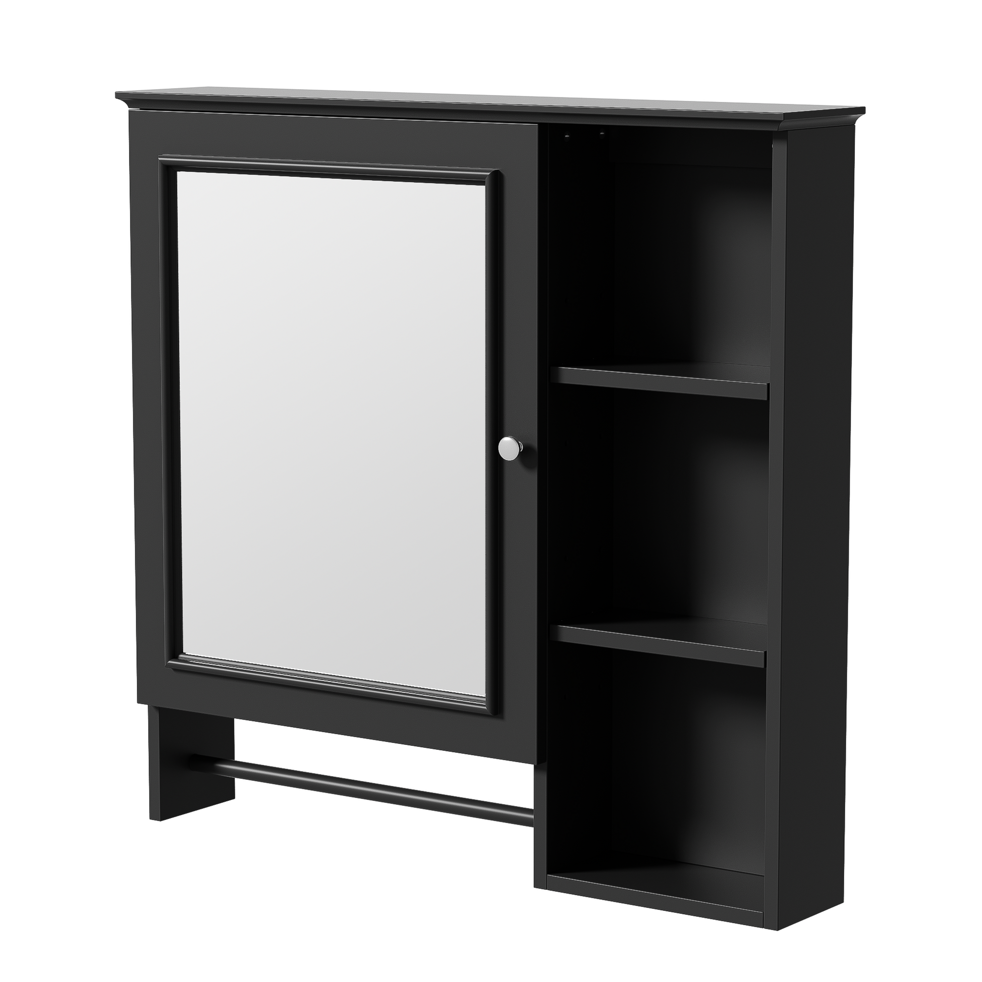 Wall Mounted Bathroom Storage Cabinet, Medicine Cabinets With Large Mirror Door, Adjustable Shelves And Three Open Storage Levels Not Include Bathroom Vanity Black 1 5 Mirror Included Bathroom Wall Mounted Mdf Glass Painted