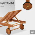 Outsunny Outdoor Folding Chaise Lounge Chair Recliner With Wheels, Acacia Wood Frame Teak Color Natural Acacia Wood