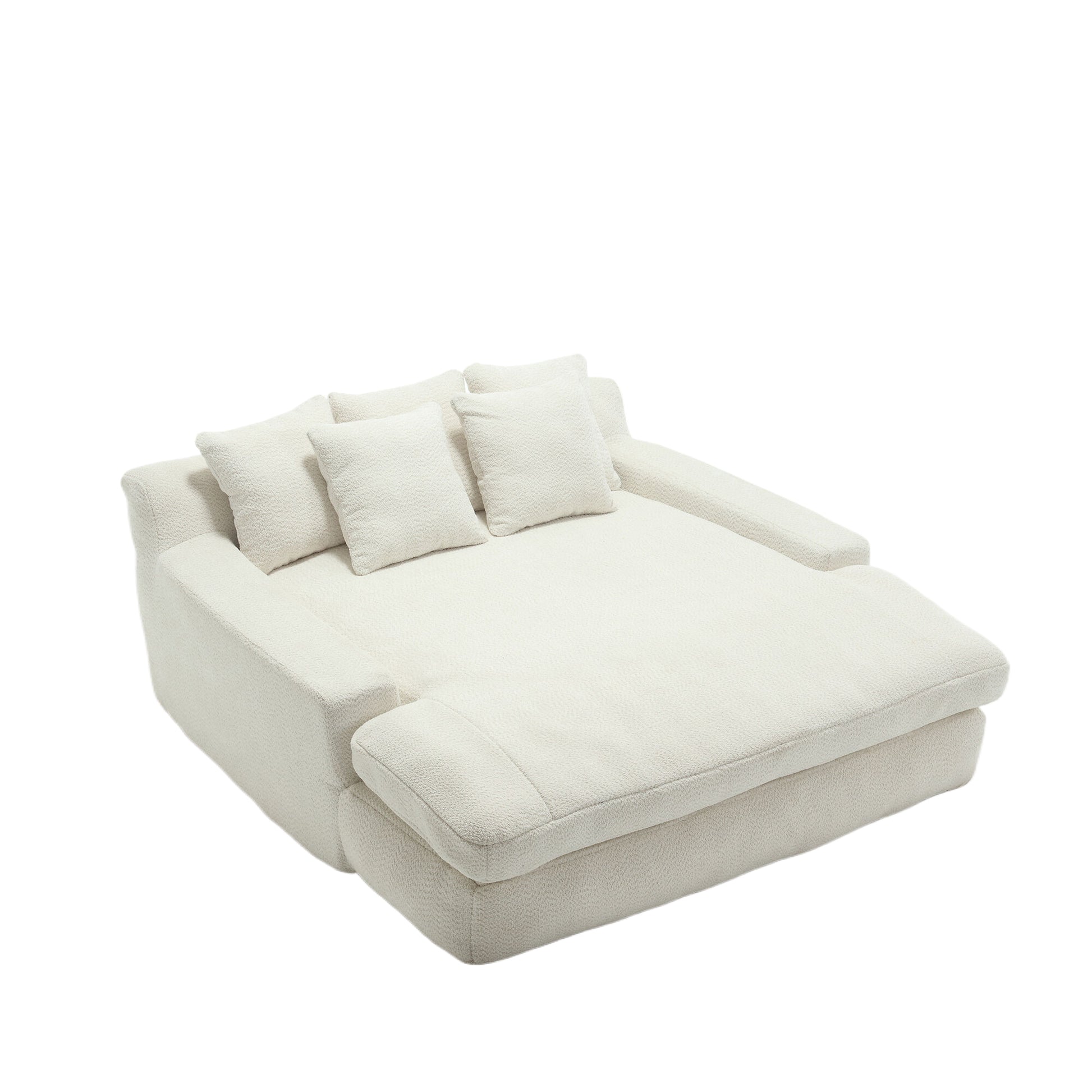 Coolmore Chenille 2 Seater Lazy Sofa With 5 Back Pillows,Comfy Sofa Deep Seat Couch For Living Room,Club White White Chenille 2 Seat