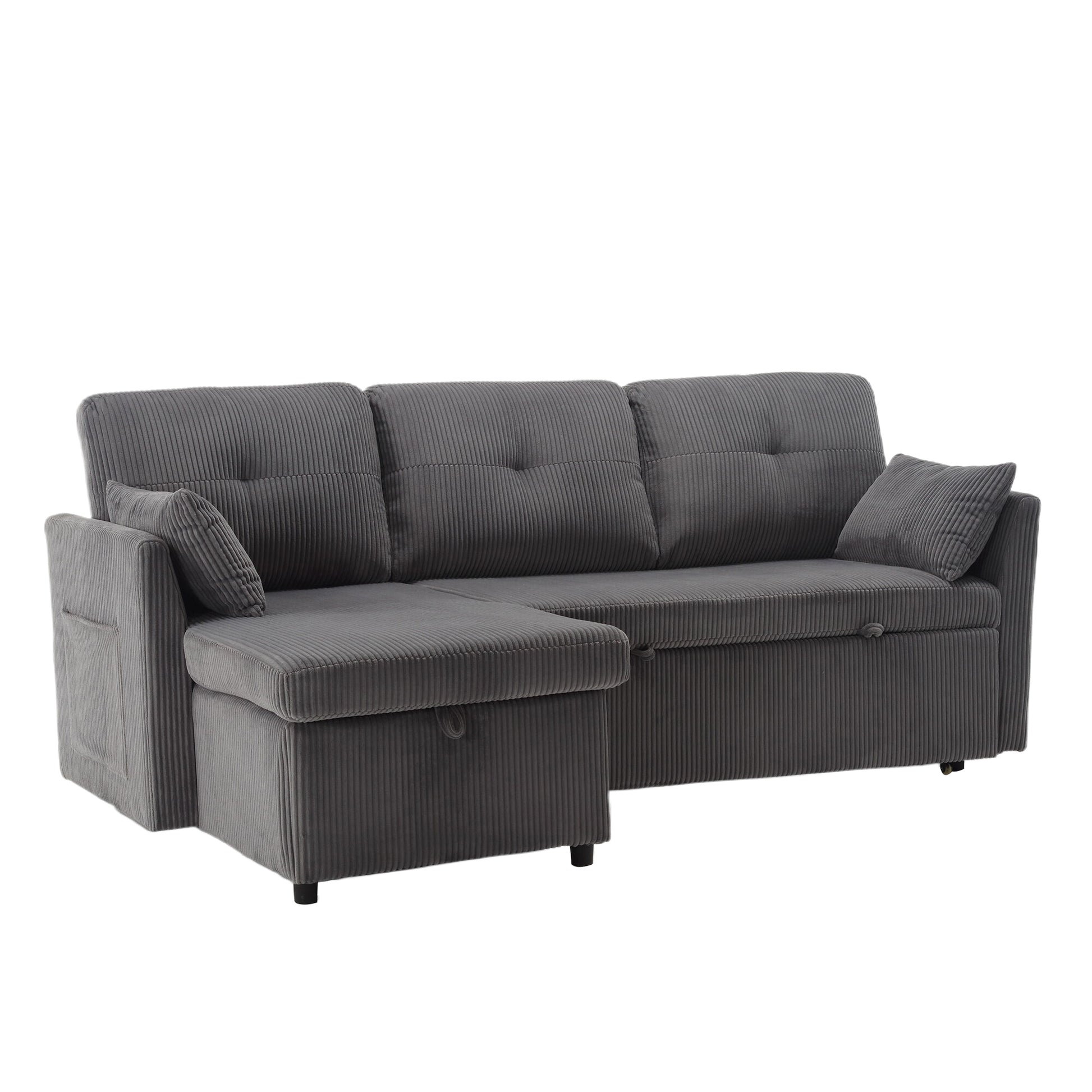 United We Win Furniture, Modular L Shaped Sofa, Modular Long Sofa With Reversible Chaise Lounge, Sofa Bed, Sleeper Sofa, Modular Sofa Combination With Storage Seats. Dark Grey Velvet 4 Seat