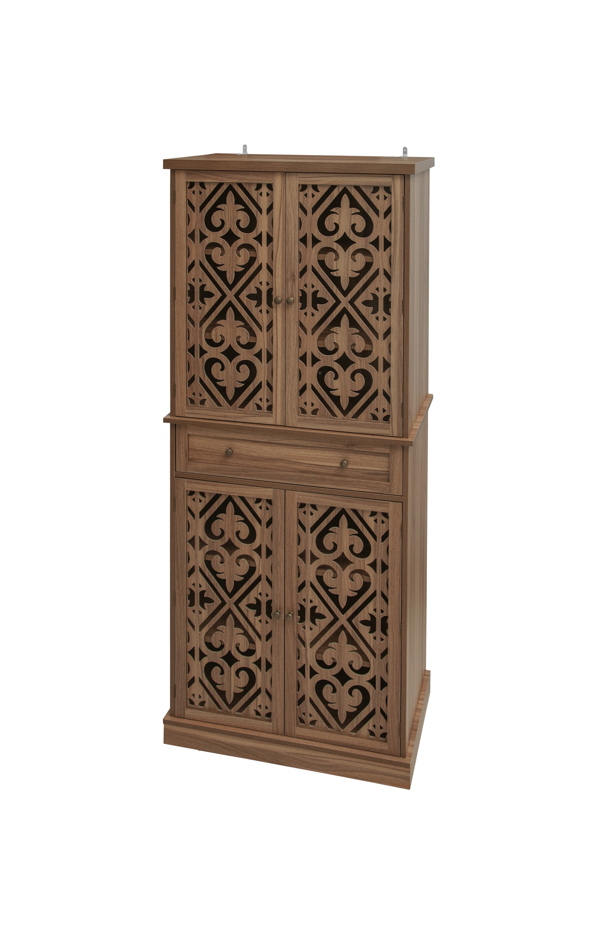 4 Door Cabinet With 1 Drawer, With 4 Adjustable Inner Shelves, Storage Cabinet Walnut Mdf