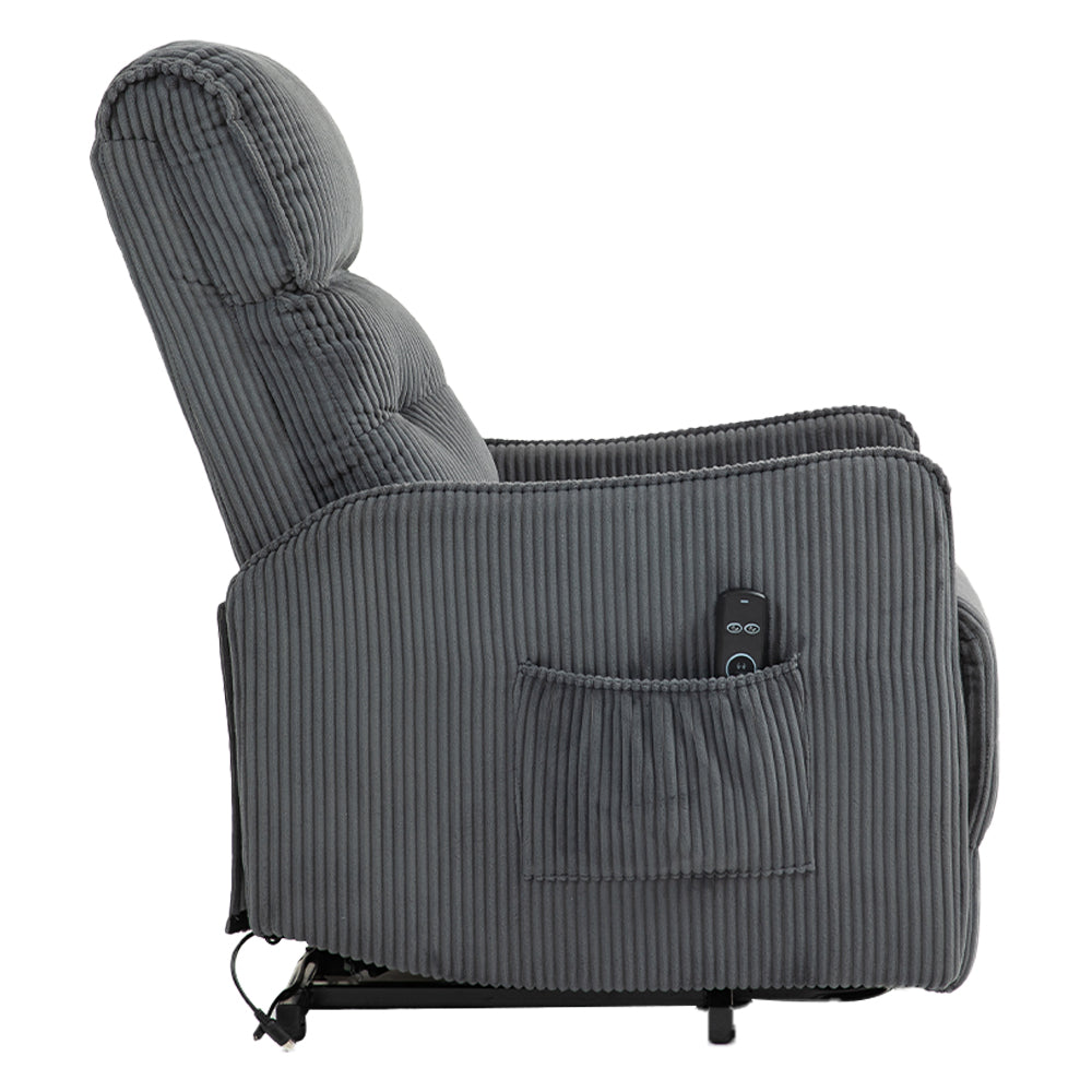 Coolmore Recliner Chair, Electric Recliner Chairs For Adults, Side Pocket Power Reclining Chair Pocket Springs Seat Cushion, Corduroy Fabric Recliner Sofa For Living Room, Bedroom, Home Theater Dg Dark Gray Foam Corduroy