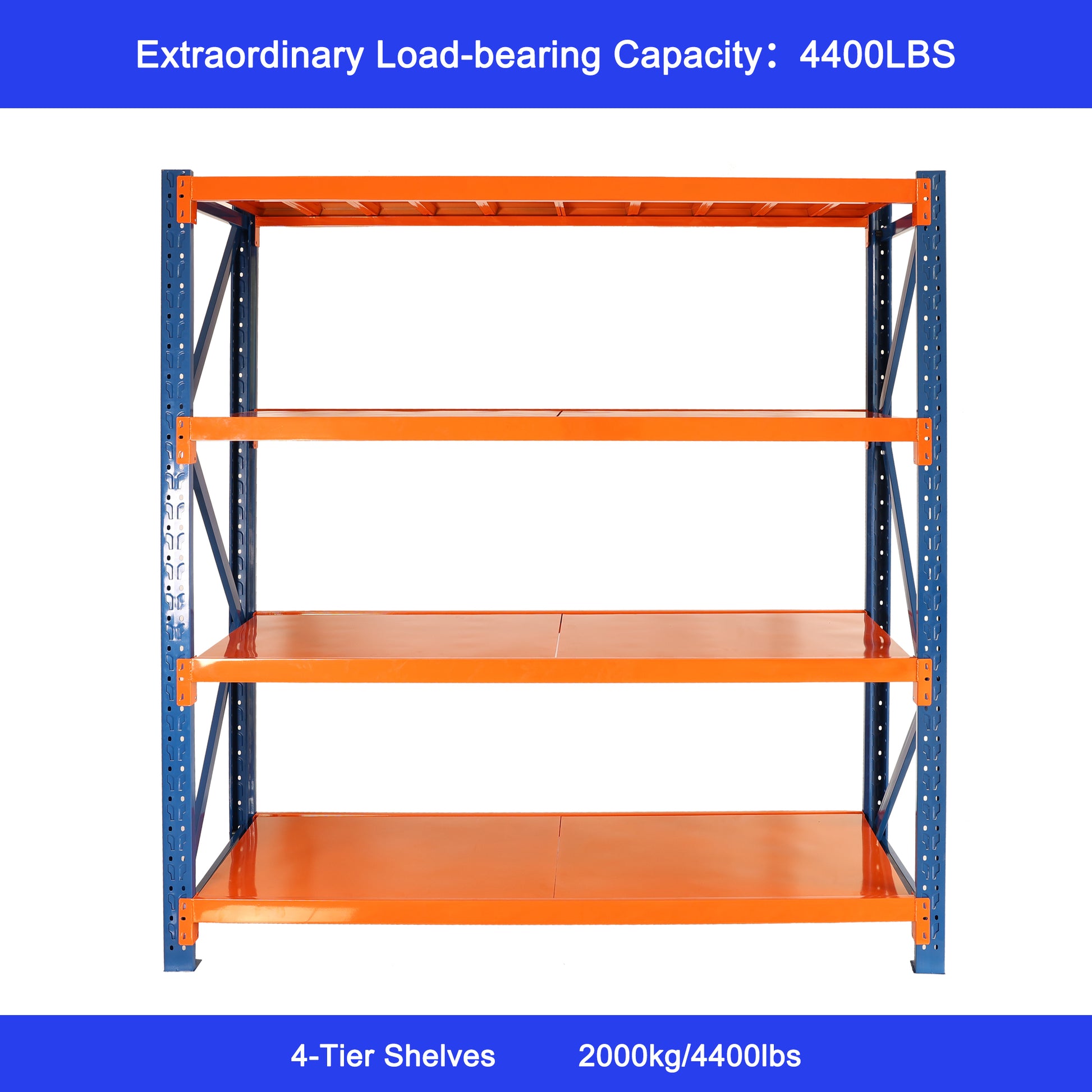 Garage Shelves Heavy Duty 4400 Lbs Garage Storage 4 Levels, Adjustable Metal Shelving Units And Storage, Industrial Shelves Utility Shelves For Commercial Store Tools Gym Blue Abs Steel Q235 Wood Pvc