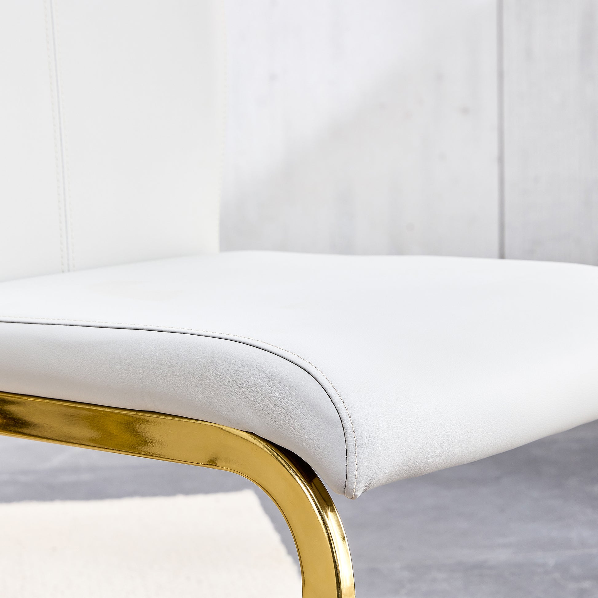 Table And Chair Set, The Table Is Equipped With A Marble Patterned Mdf Tabletop And Gold Table Legs.The Chair Is Equipped With Pu Synthetic Leather High Back Cushion And Gold Coated Metal Legs. Gold White Seats 6 Mdf Metal