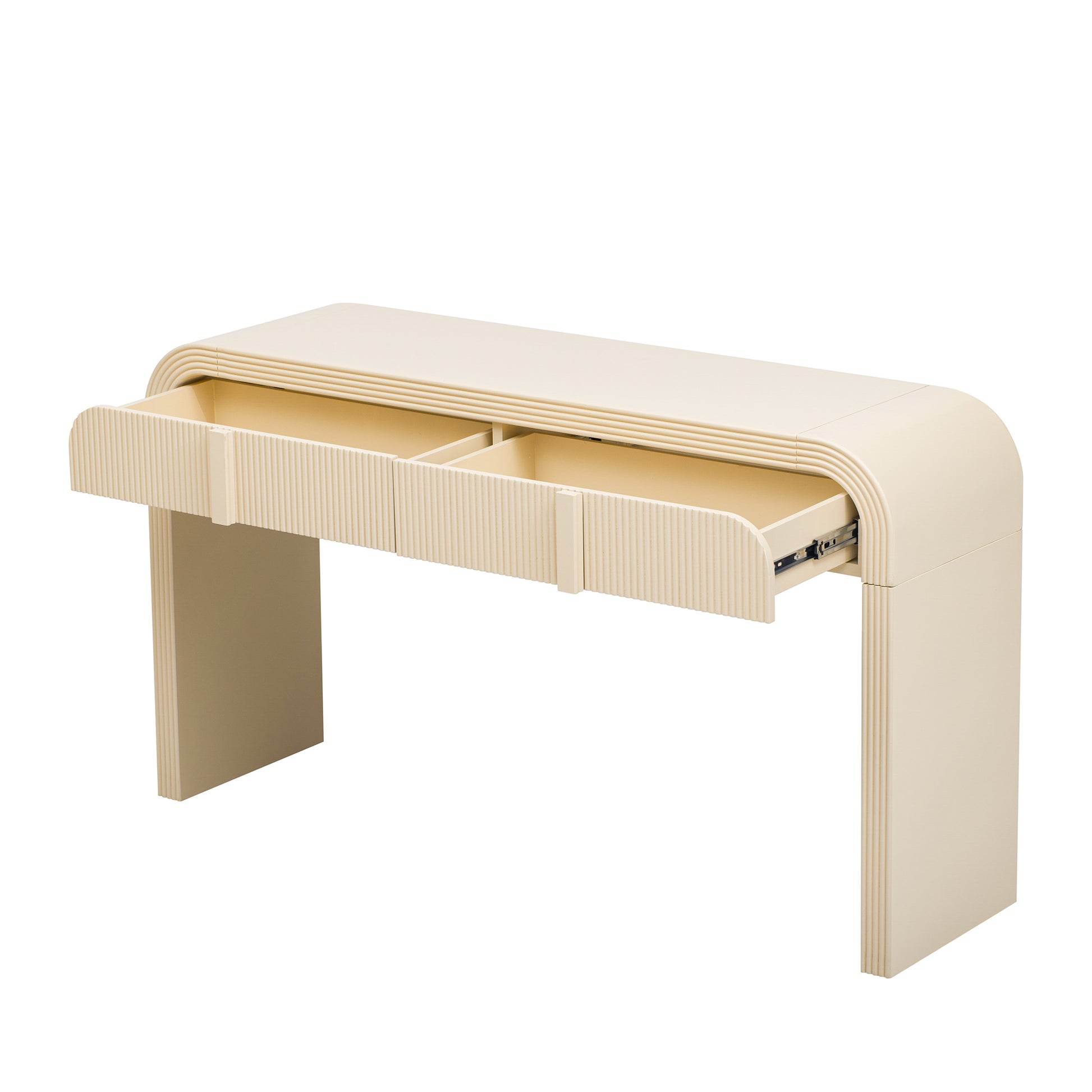 Unique Modern Rounded And Smooth Surface Console Table With 2 Drawers For Living Room And Entryway Apricot Cream Apricot Cream Primary Living Space Drawers Glossy Mdf