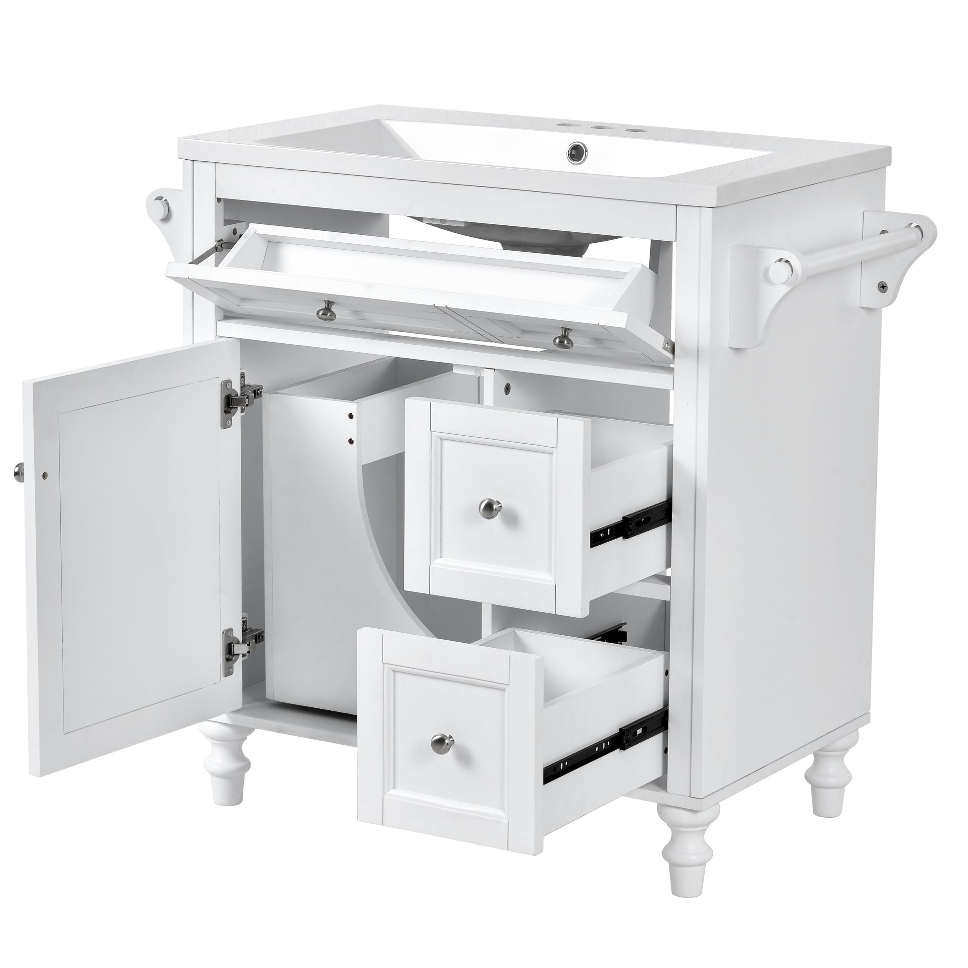 30'' Bathroom Vanity With Top Sink, Modern Bathroom Storage Cabinet With 2 Drawers And A Tip Out Drawer, Single Sink Bathroom Vanity Same As Sw000143Aak White Bathroom Modern Solid Wood Mdf Resin