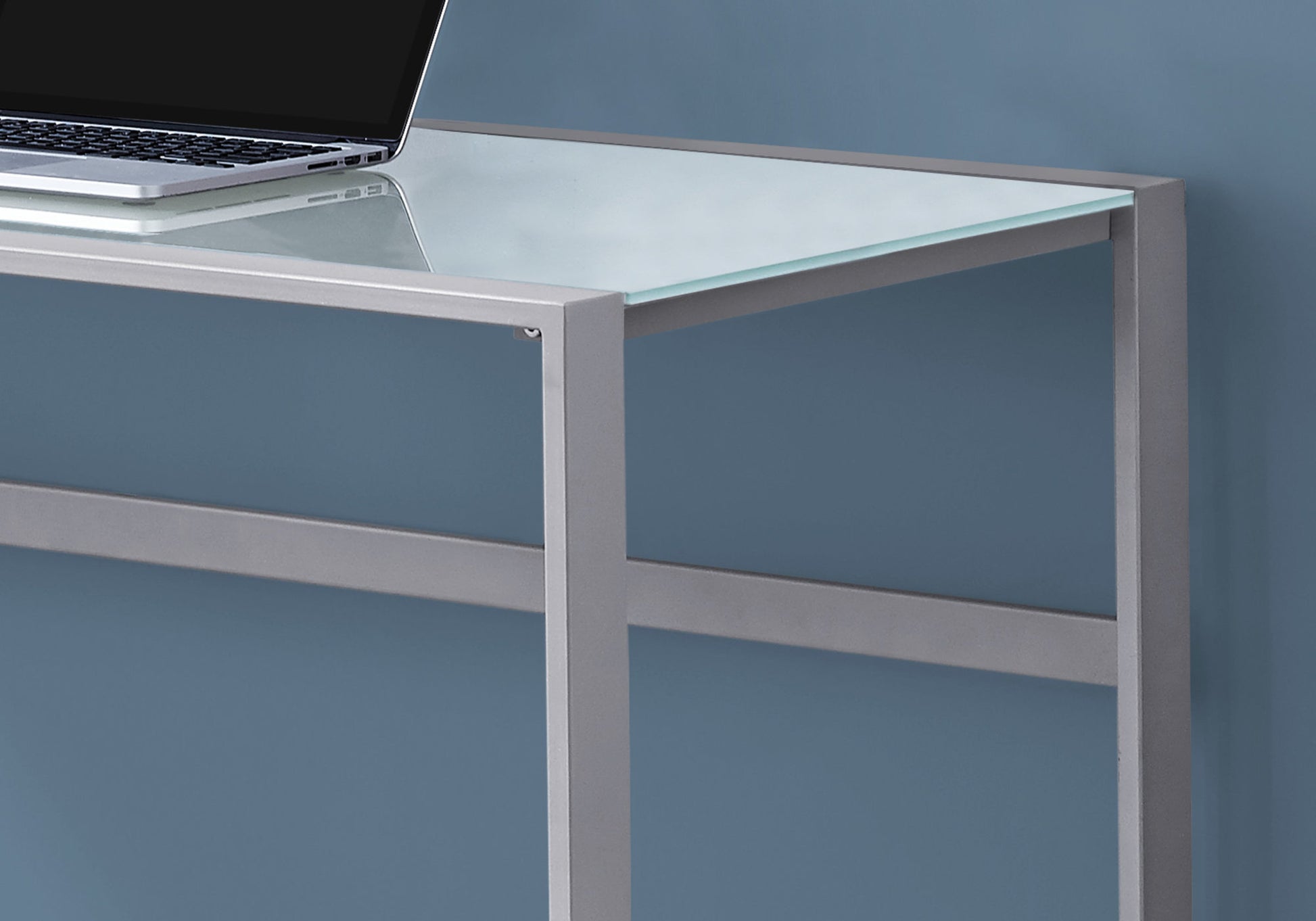 Computer Desk, Home Office, Laptop, 48"L, Work, Frosted White Tempered Glass, Grey Metal, Contemporary, Modern Silver Tempered Glass