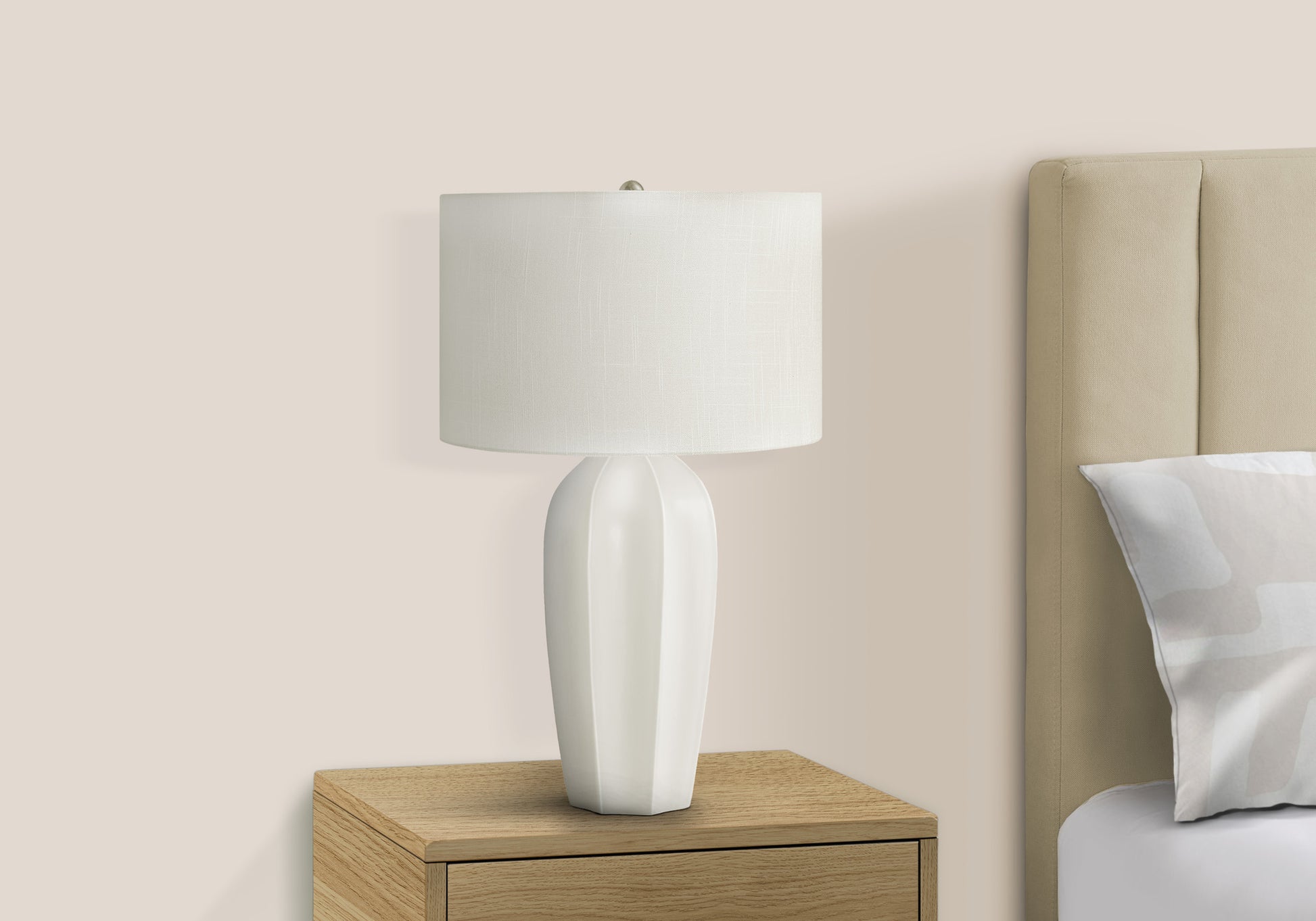 Lighting, 27"H, Table Lamp, Cream Ceramic, Ivory Cream Shade, Modern Cream Ceramic