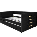 Black Upholstered Twin Size Daybed With Trundle, Velvet Fabric, Gold Iron Bar Design, No Springs Required, Moderen Style Box Spring Not Required Twin Black Wood Espresso Bedroom Minimalist,Modern,Ultra Modern Rubberwood Fiber Foam And Polyester Fiber Pad