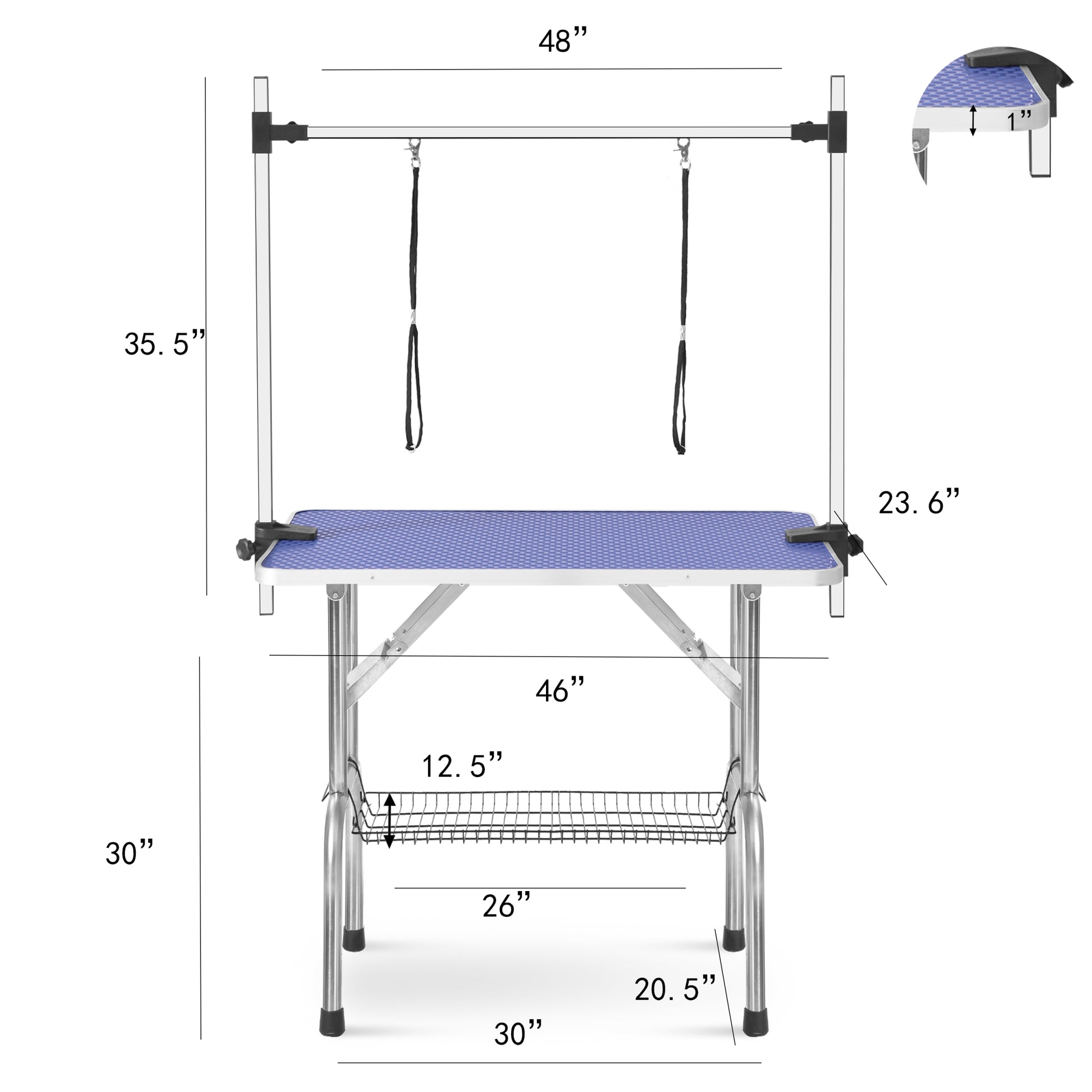 Large Size 46" Grooming Table For Pet Dog And Cat With Adjustable Arm And Clamps Large Heavy Duty Animal Grooming Table Blue Stainless Steel