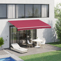 Outsunny 13' X 8' Retractable Awning, Patio Awnings, Sunshade Shelter W Manual Crank Handle, Uv & Water Resistant Fabric And Aluminum Frame For Deck, Balcony, Yard, Wine Red Red Aluminum