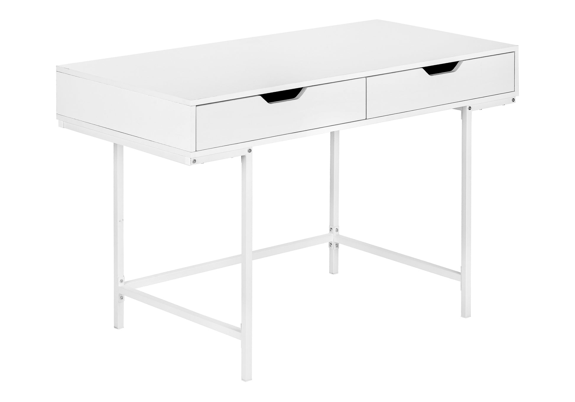 Computer Desk, Home Office, Laptop, Storage Drawers, 48"L, Work, White Laminate, White Metal, Contemporary, Modern White Particle Board