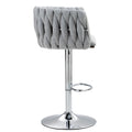 360 Fabric Cover Swivel Bar Stools Set Of 2, Adjustable Counter Height Bar Chairs With Woven Back & Footrest,Silver Chromed Bar Stools For Kitchen Island, Cafe, Pub Gray Gray Kitchen Modern Foam Fabric