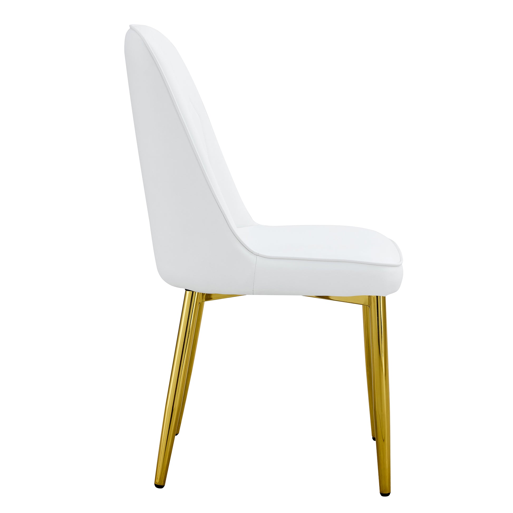 2 Modern Dining Chairs, Sleek Pu Leather Backrest, And Gold Metal Legs Bring A Comfortable Home Experience To The Kitchen, Bedroom, And Office. White Pu