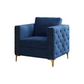 Accent Chair For Living Room Upholstered Arm Chair With Metal Legs Navy Blue Velvet Navy Blue Foam Fabric